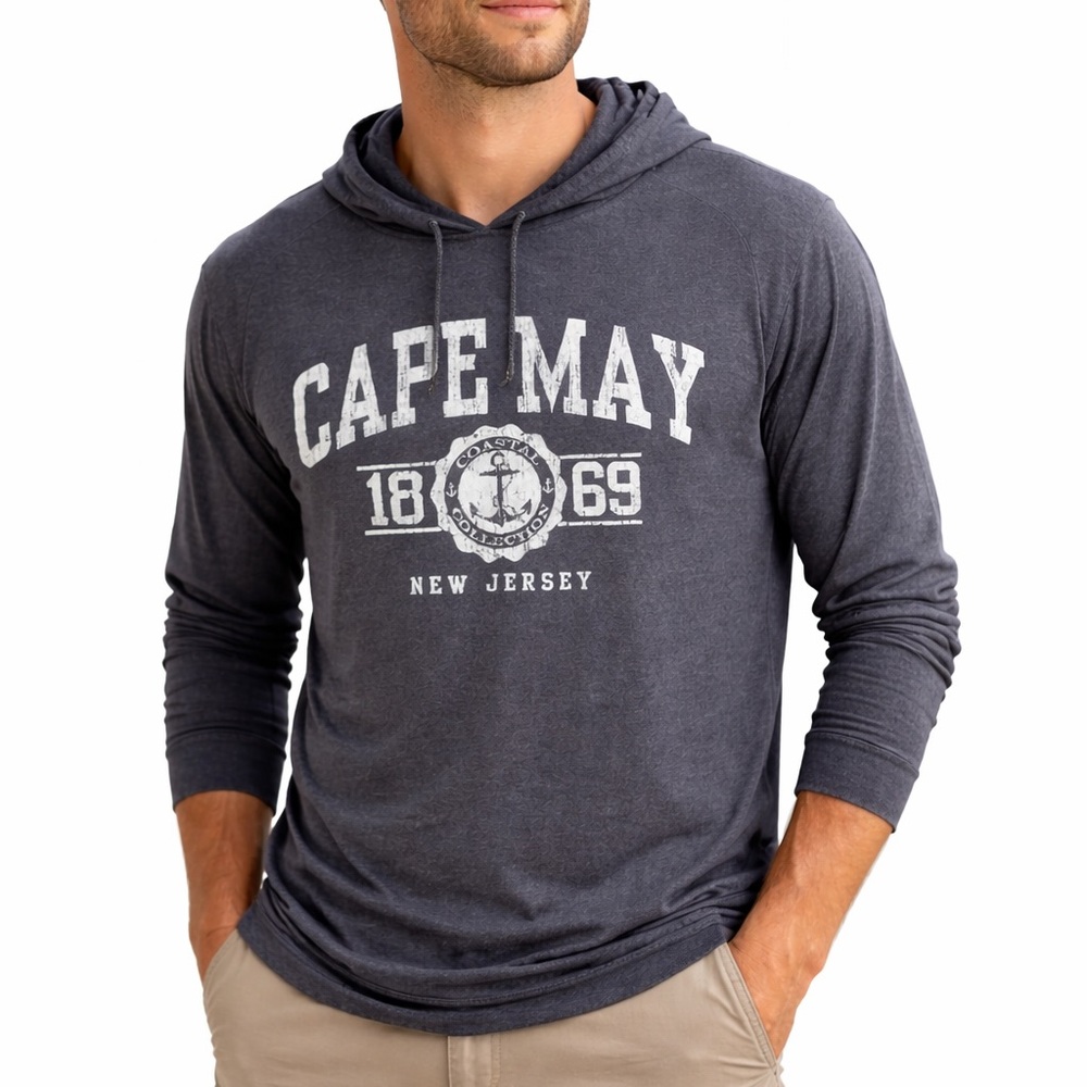Cape May NJ Graphic Hoodie XXL Gray Lightweight Pullover Coastal Unisex